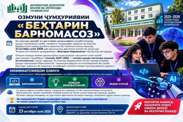 “БЕҲТАРИН БАРНОМАСОЗ” – МАЙДОНИ СОҲИБИСТЕЪДОДҲО ВА НАВОВАРОН ДДМИТ мизбони озмуни ҷумҳуриявии барномасозони ҷавон мегардад